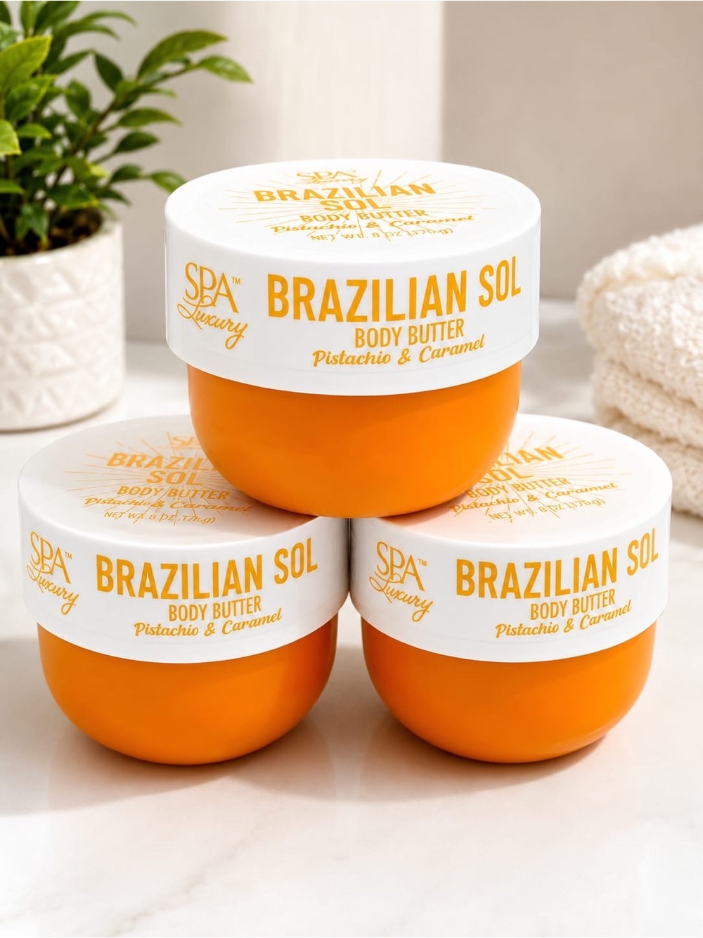 Brazilian Sol Pistachio & Caramel Body Butter - Orange & White